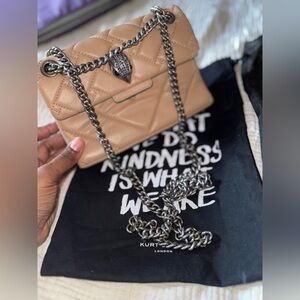 Kurt Geiger Quilted Beige/Tan Chain Shoulder Bag